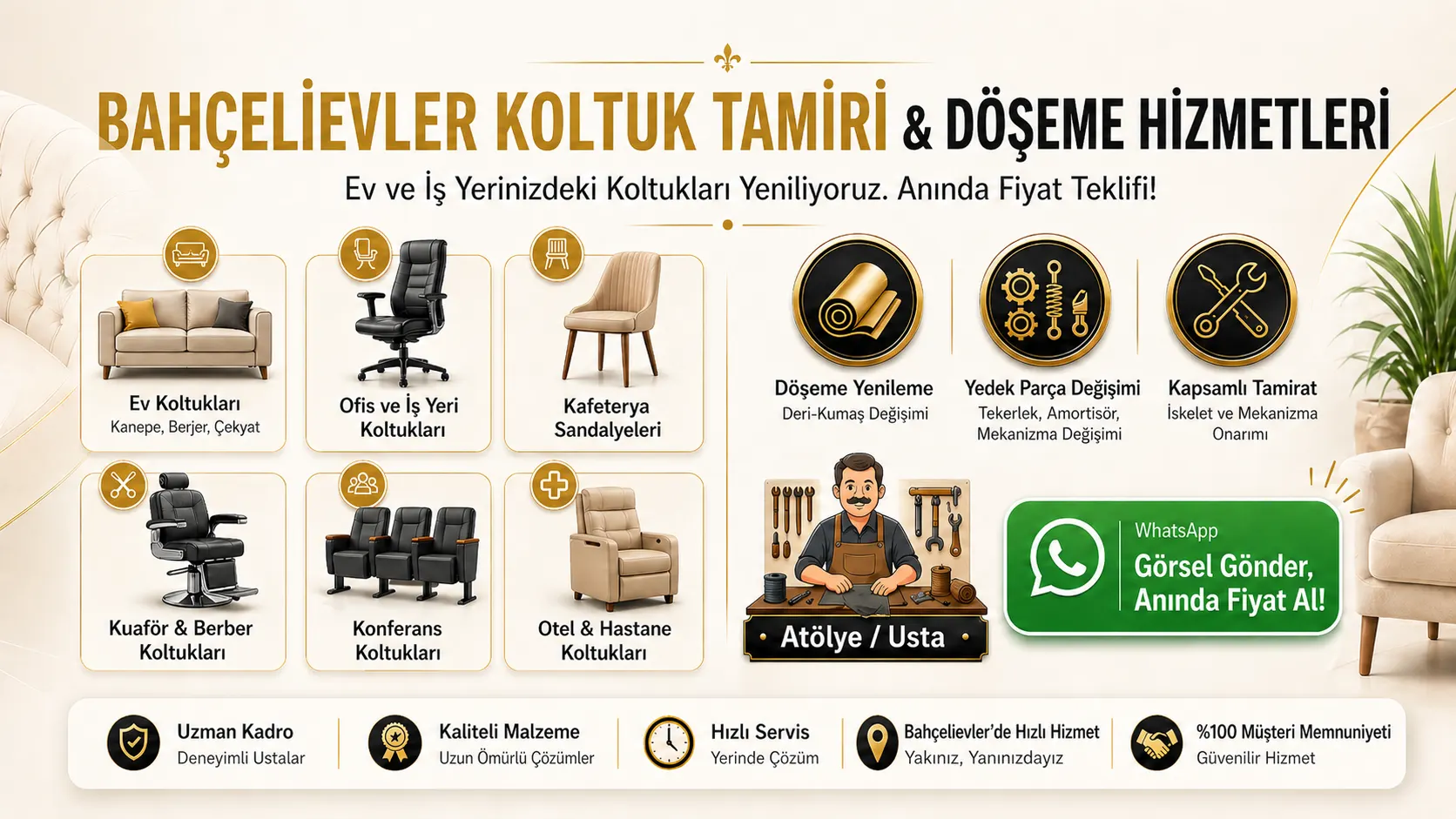 Bahçelievler Cumhuriyet koltuk tamiri